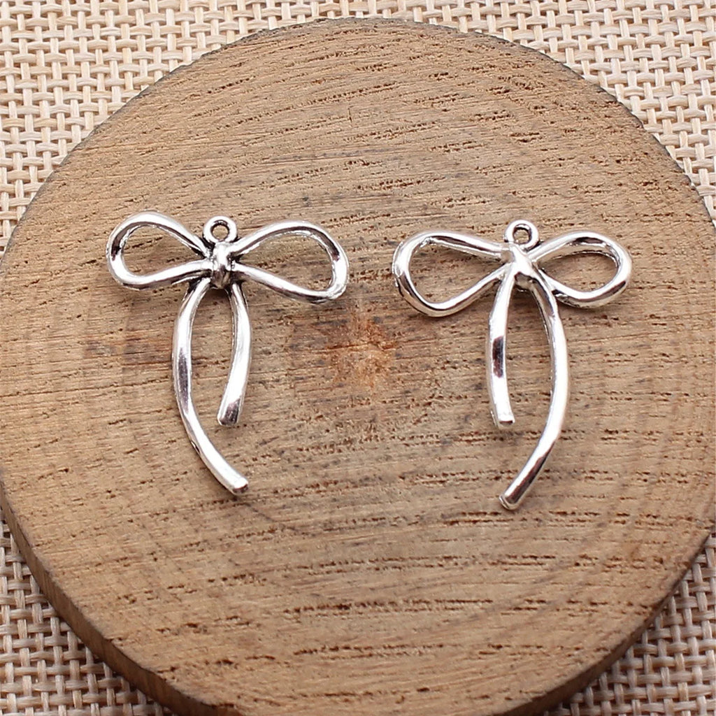 25x21mm 0.93g Antique Silver Zinc Alloy Bowknot Butterfly Charm Pendant for Necklace Bracelet DIY Jewelry