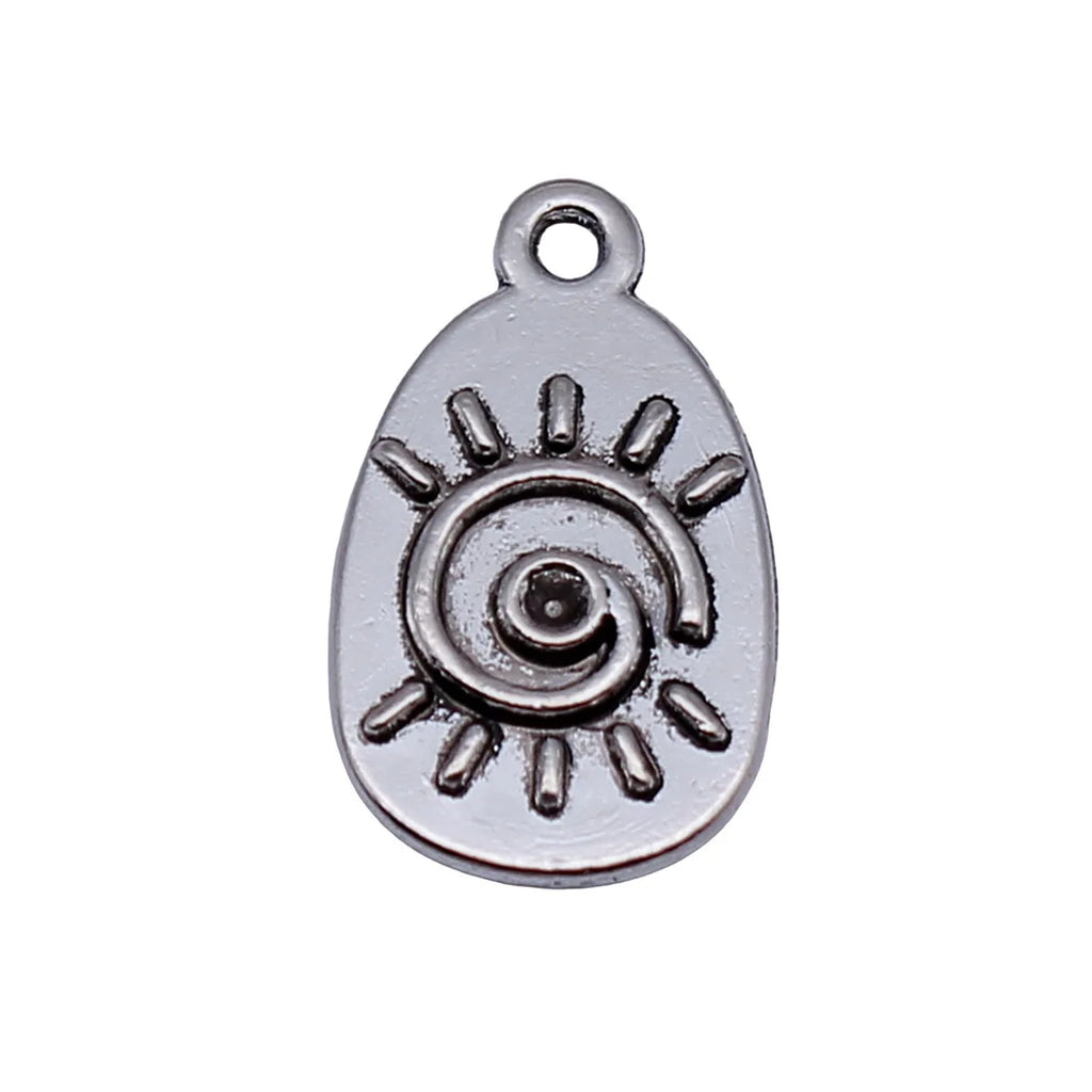 18x10mm 1.1g Antique Silver Zinc Alloy Swirl Sun Tag Charm Pendant for DIY Necklace Bracelet Jewelry
