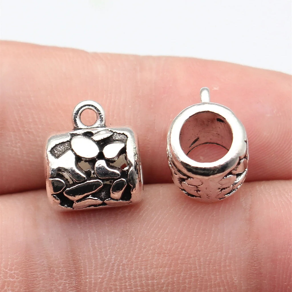 14x12x10mm 3.1g Antique Silver Zinc Alloy Hollow Floral Large Hole Bail Connector for DIY Jewelry Findings