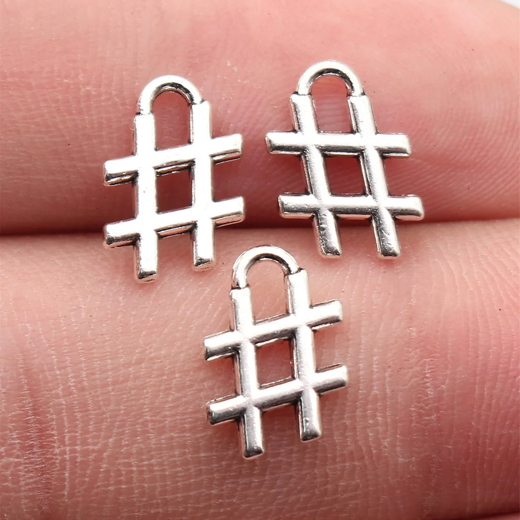 12x9mm 0.42g Antique Silver Zinc Alloy Hashtag Symbol charm pendant for DIY bracelet necklace making