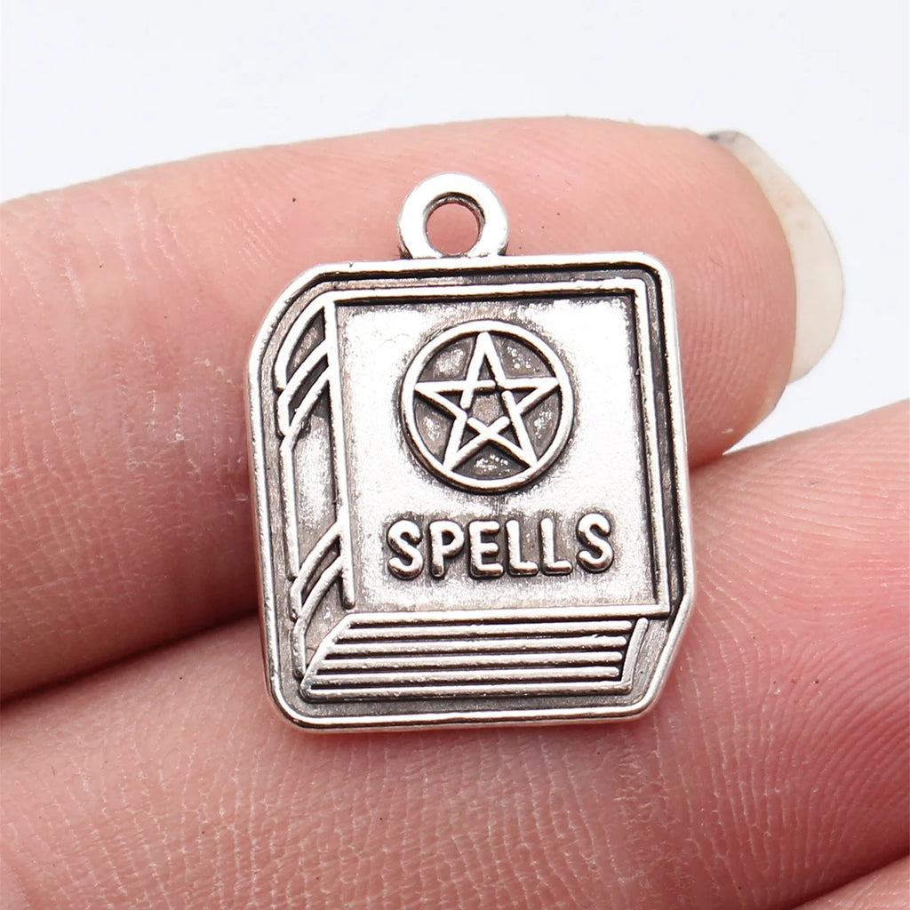 22x17mm 2g Antique Silver Zinc Alloy Spell Book Charm Pendant for DIY Gothic Jewelry Making