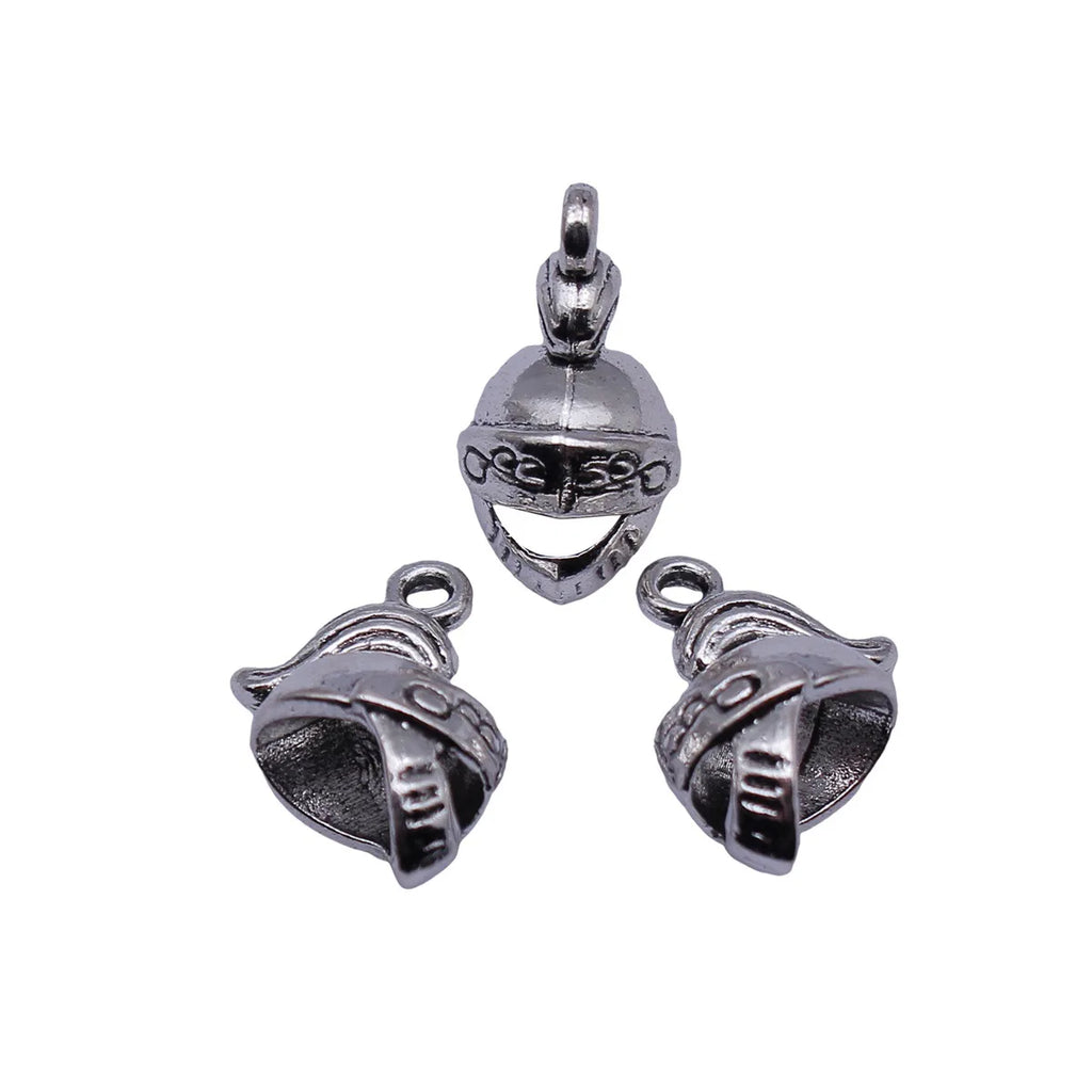 18x13x9.7mm 1.6g Antique Silver Zinc Alloy 3D Helmet Charm Pendant for DIY Necklace Keychain Jewelry Making