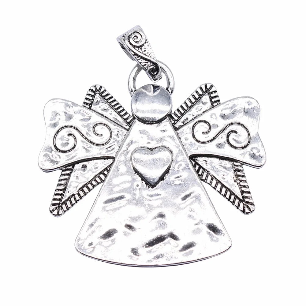 62x59mm 17.8g Antique Silver Zinc Alloy Heart Angel Charm Pendant for Necklace Decoration Making