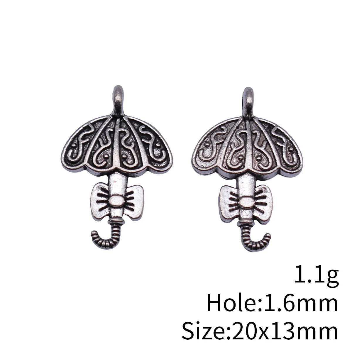 20x13mm 1.1g Antique Silver Zinc Alloy Bow Umbrella Side Hole Butterfly Charm Pendant for DIY Jewelry Making