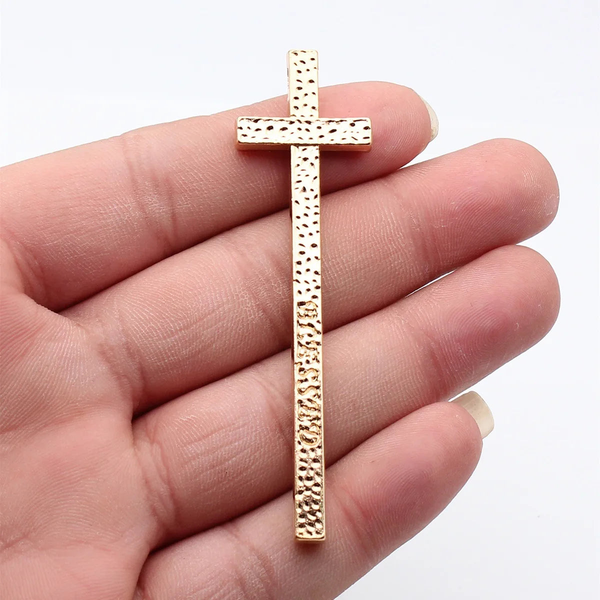 81x22mm 12.5g Multicolor Zinc Alloy BLESSED Hammered Cross Charm Pendant for DIY Necklace Making