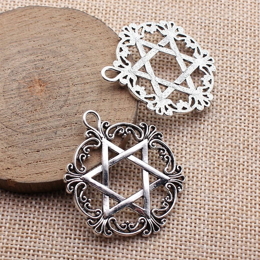43x35mm 6.6g Antique Silver Zinc Alloy Star of David Charm Pendant for DIY Necklace Jewelry Making