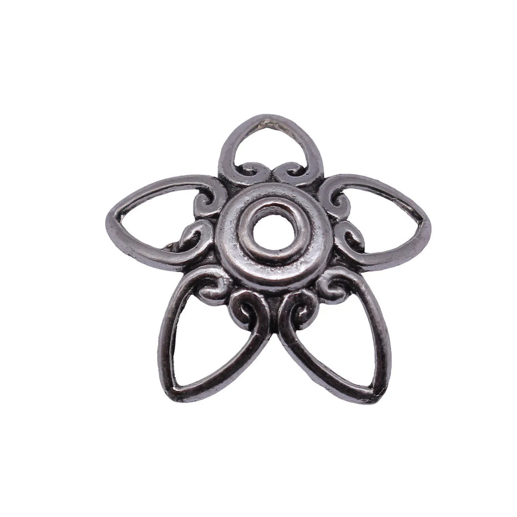 27x27x11mm 2.5g Antique Silver Zinc Alloy Hollow Heart Edge Bead Cap Flower Cone for DIY Pendant Jewelry