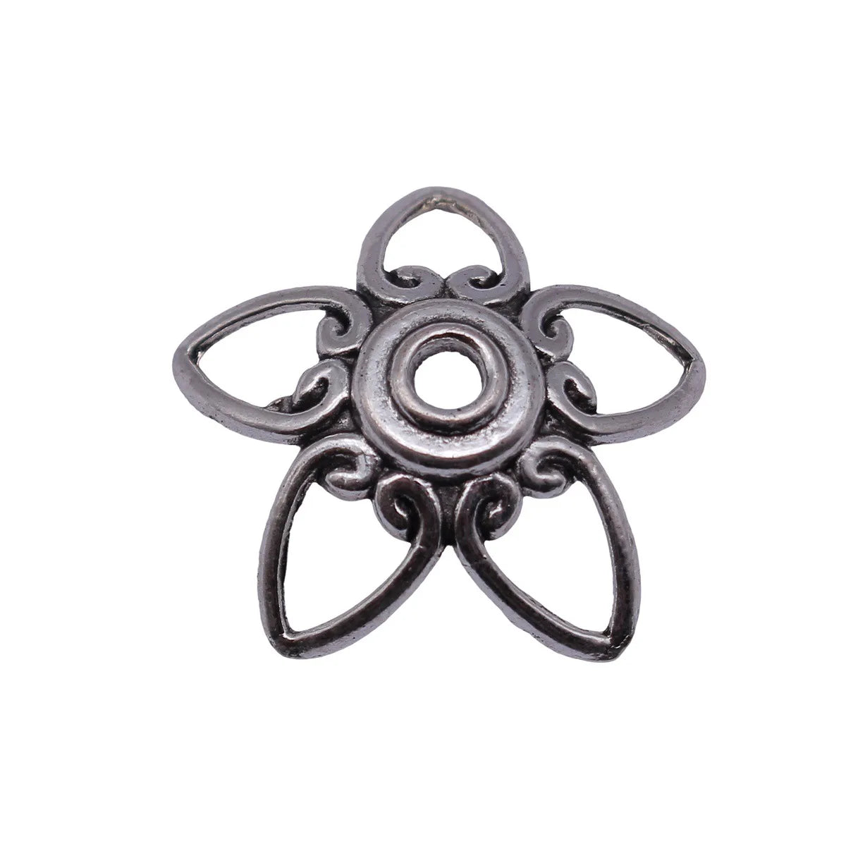 27x27x11mm 2.5g Antique Silver Zinc Alloy Hollow Heart Edge Bead Cap Flower Cone for DIY Pendant Jewelry