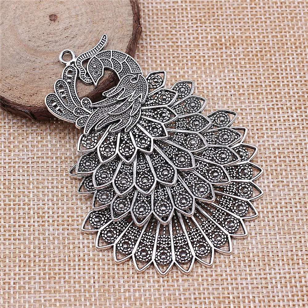 56x79mm 21g Antique Silver Zinc Alloy Peacock Charm Pendant for DIY Necklace Bracelet Jewelry Making