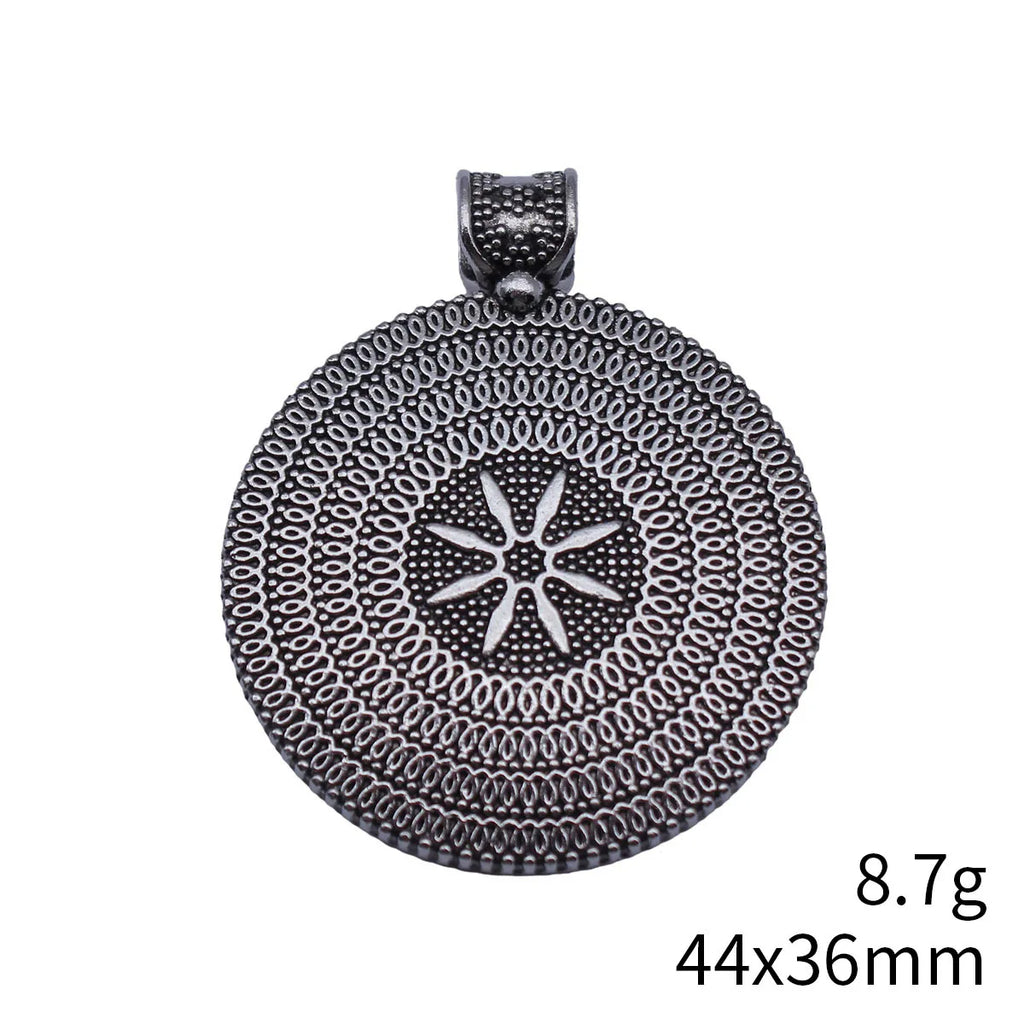 44x36mm 8.7g Oxidized Silver Tone Zinc Alloy Floral Round Disc Charm Pendant for DIY Necklace