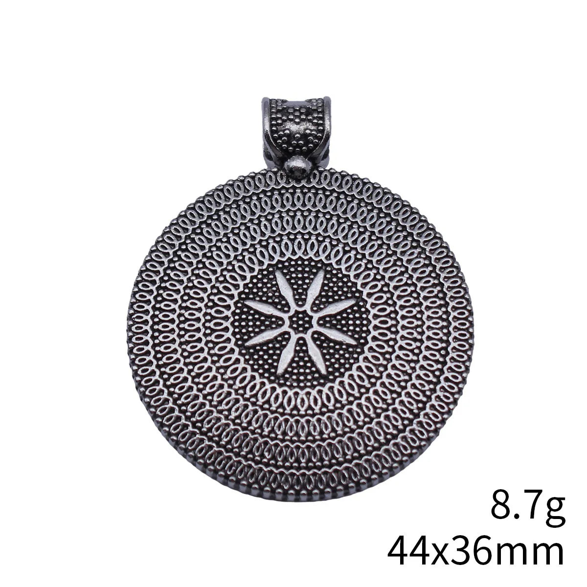 44x36mm 8.7g Oxidized Silver Tone Zinc Alloy Floral Round Disc Charm Pendant for DIY Necklace