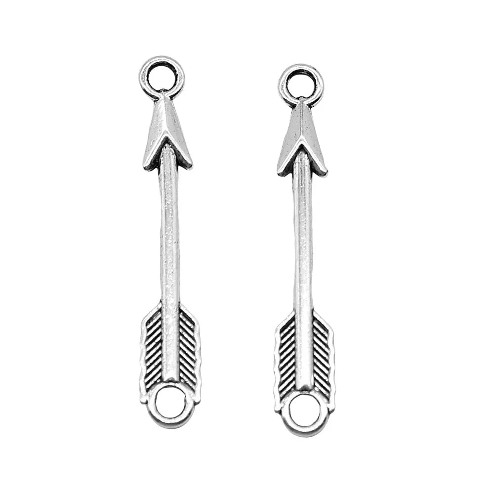 6x39mm 1.2g Antique Silver Zinc Alloy Bow and Arrow Connector Charm for DIY Necklace Bracelet Making