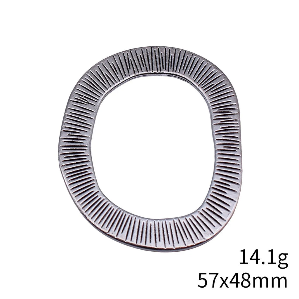 57x48mm 14.1g Multicolor Zinc Alloy Textured Irregular Geometric Oval Ring Charm Pendant for DIY Necklace
