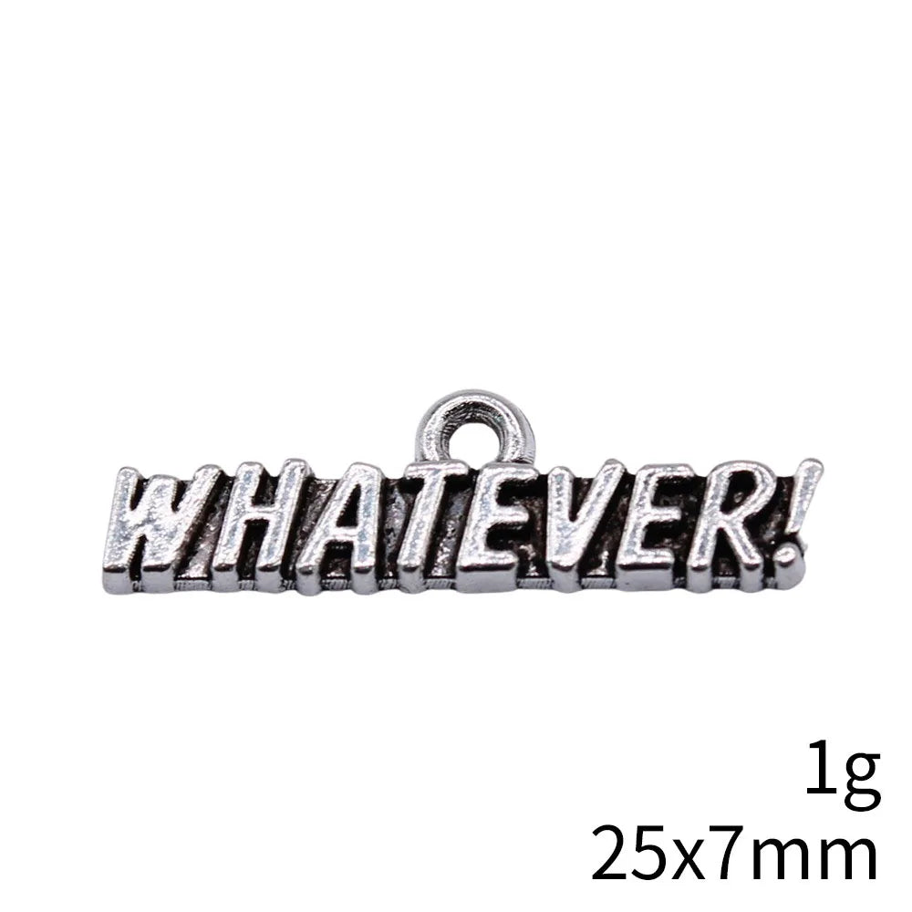 25x7mm 1g Antique Silver Zinc Alloy Whatever Word Charm Pendant for DIY Bracelet Necklace Making