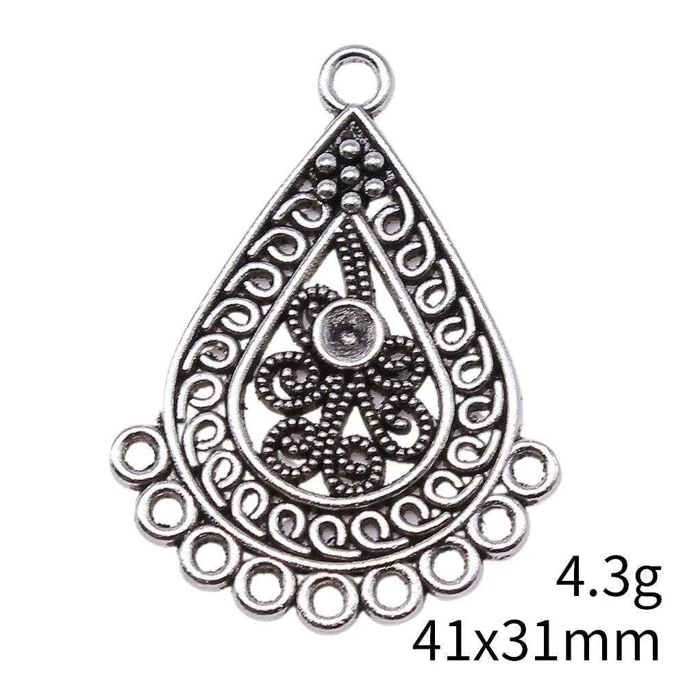 41x31mm 4.3g Antique Silver Zinc Alloy Teardrop Earring Connector Charm for DIY Earring Making