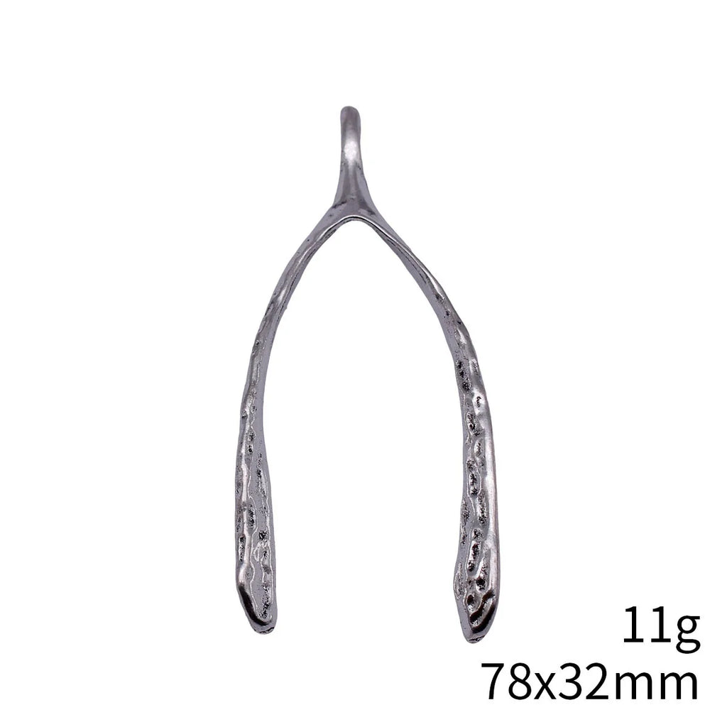 78x32mm 11g Multicolor Zinc Alloy Hammered Wishbone Charm Pendant for DIY Necklace Jewelry Making