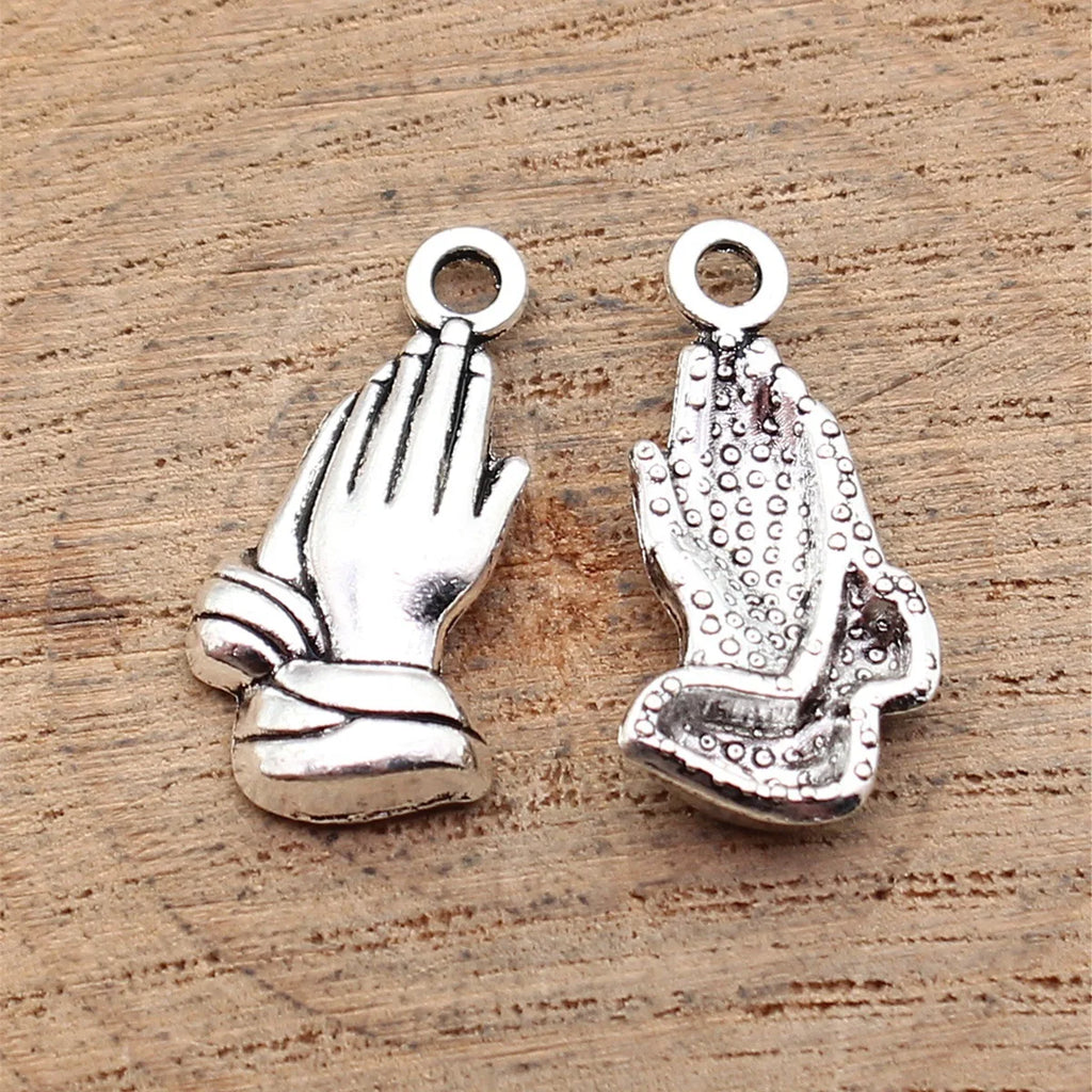 21x10mm 1.3g Antique Silver Zinc Alloy Praying Hands Charm Pendant for DIY Religious Jewelry