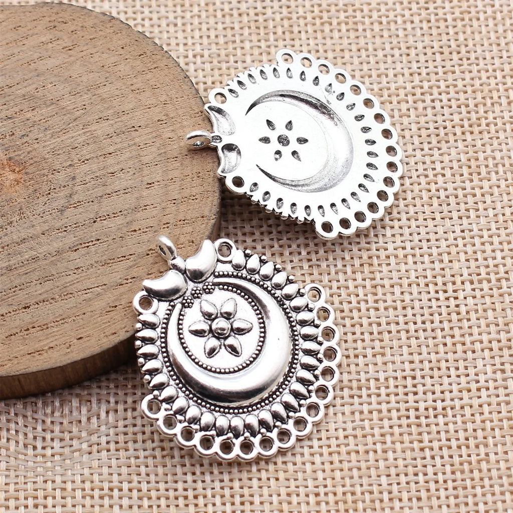 37x34mm 4.5g Antique Silver Zinc Alloy Flower Connector Charm Pendant for DIY Earrings Jewelry