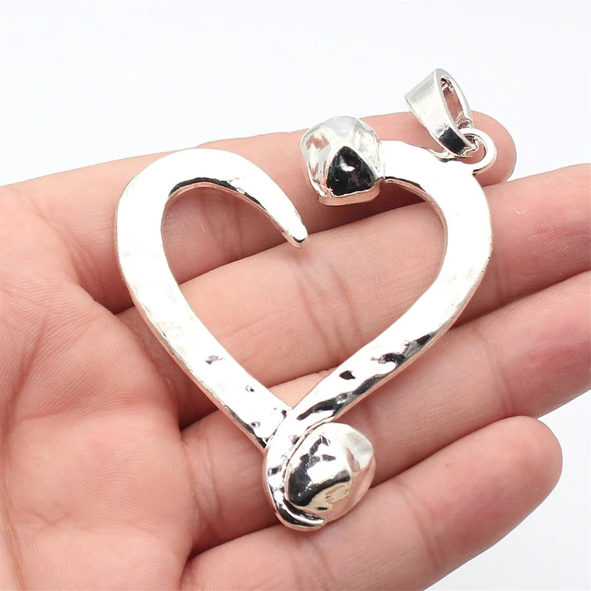 66x65mm 38g Antique Silver Zinc Alloy Hollow Heart Nail Charm Pendant for DIY Jewelry Making