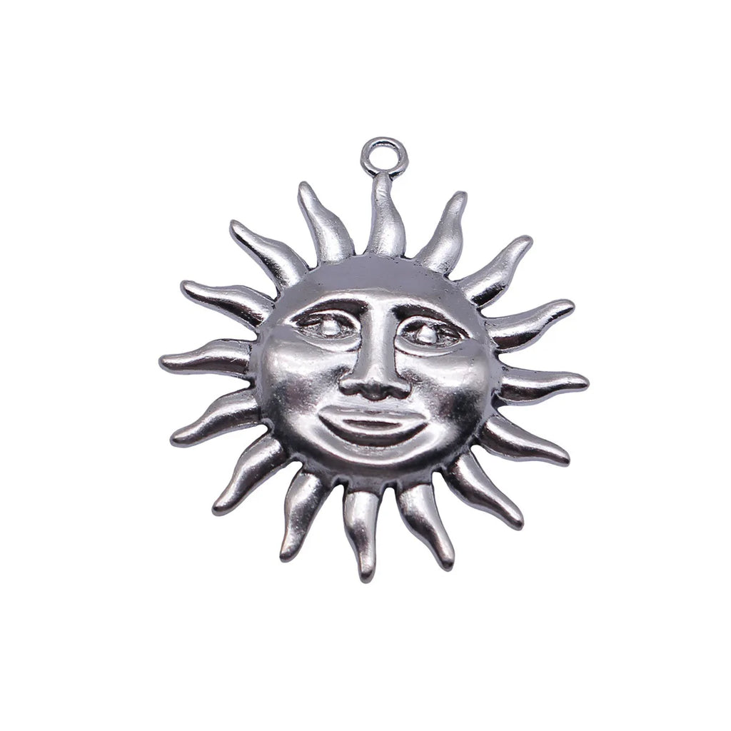 41x37mm 7.4g Antique Silver Zinc Alloy Face Sun Charm Pendant for DIY Necklace Bracelet Making