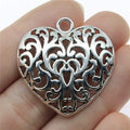 35x35mm 4.3g Antique Silver Zinc Alloy Semi 3D Carved Heart Charm Pendant for DIY Necklace Jewelry