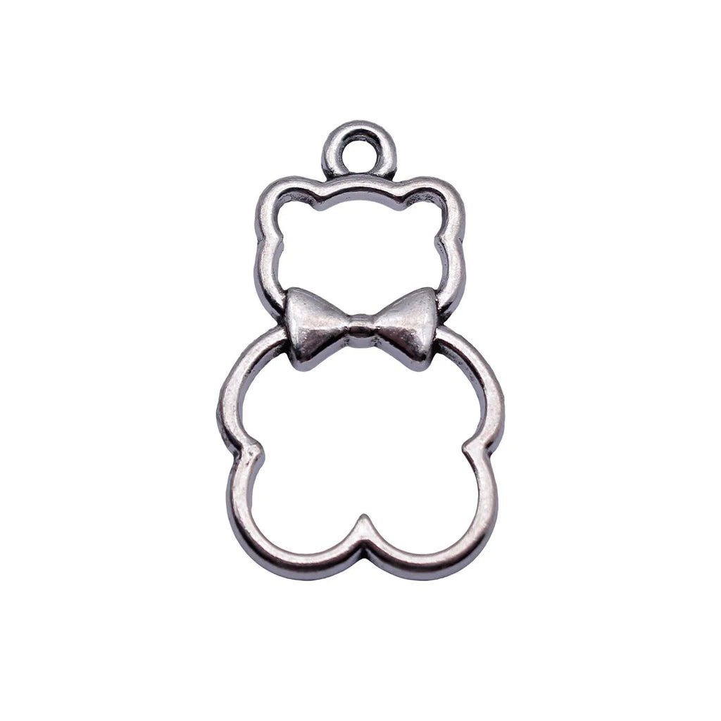 25x15mm 1.4g Antique Silver Zinc Alloy Hollow Bow Bear Butterfly Charm Pendant for DIY Necklace Bracelet Making