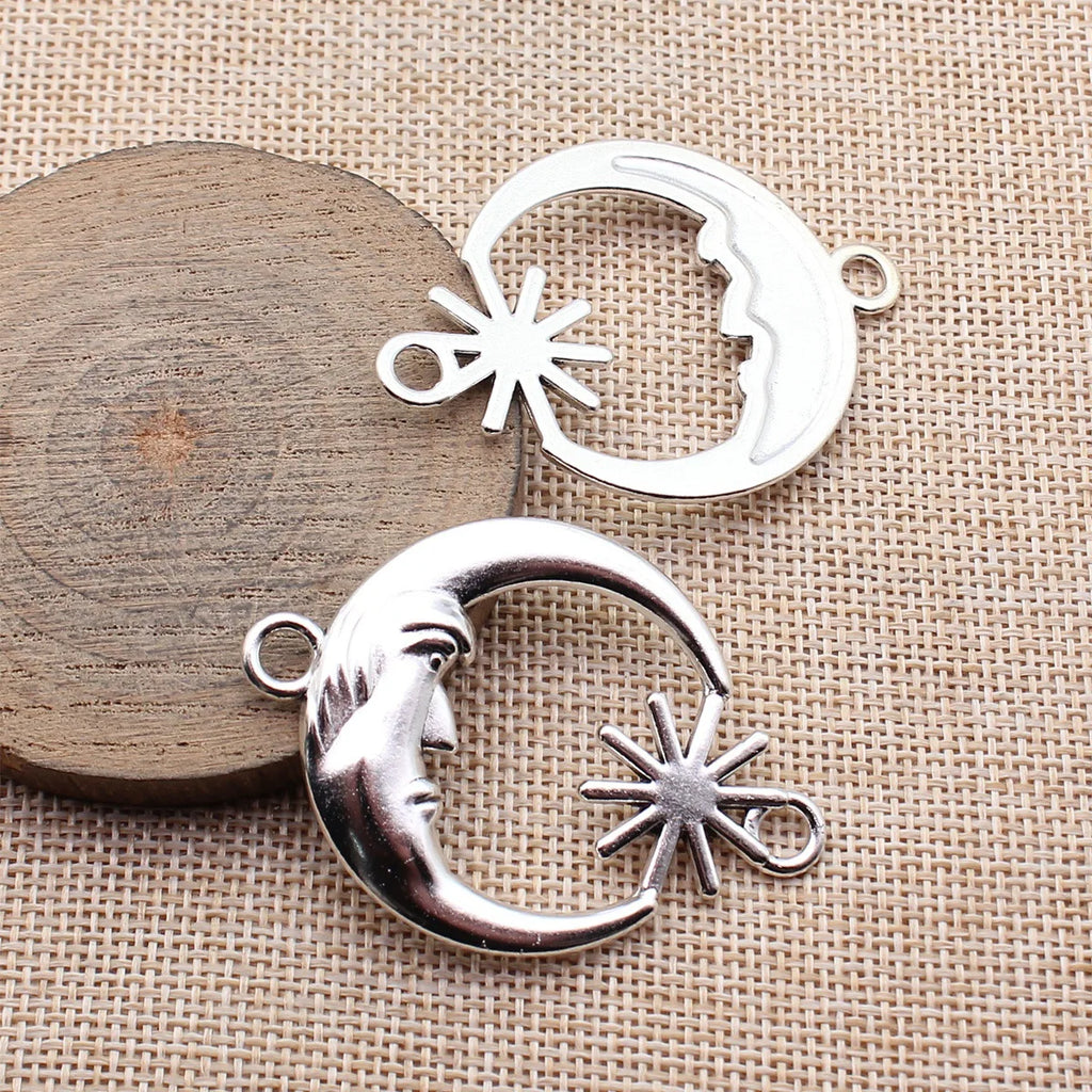 55x39mm 10g Antique Silver Zinc Alloy Moon Sun Connector Charm for DIY Necklace Bracelet Making