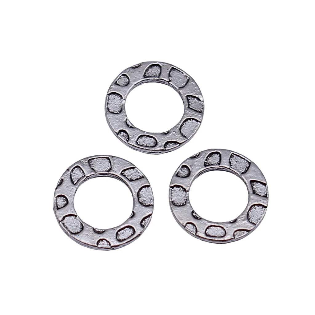 10x10mm 0.3g Antique Silver Zinc Alloy Double-Sided Hammered Round Ring Connector Charm for DIY Jewelry