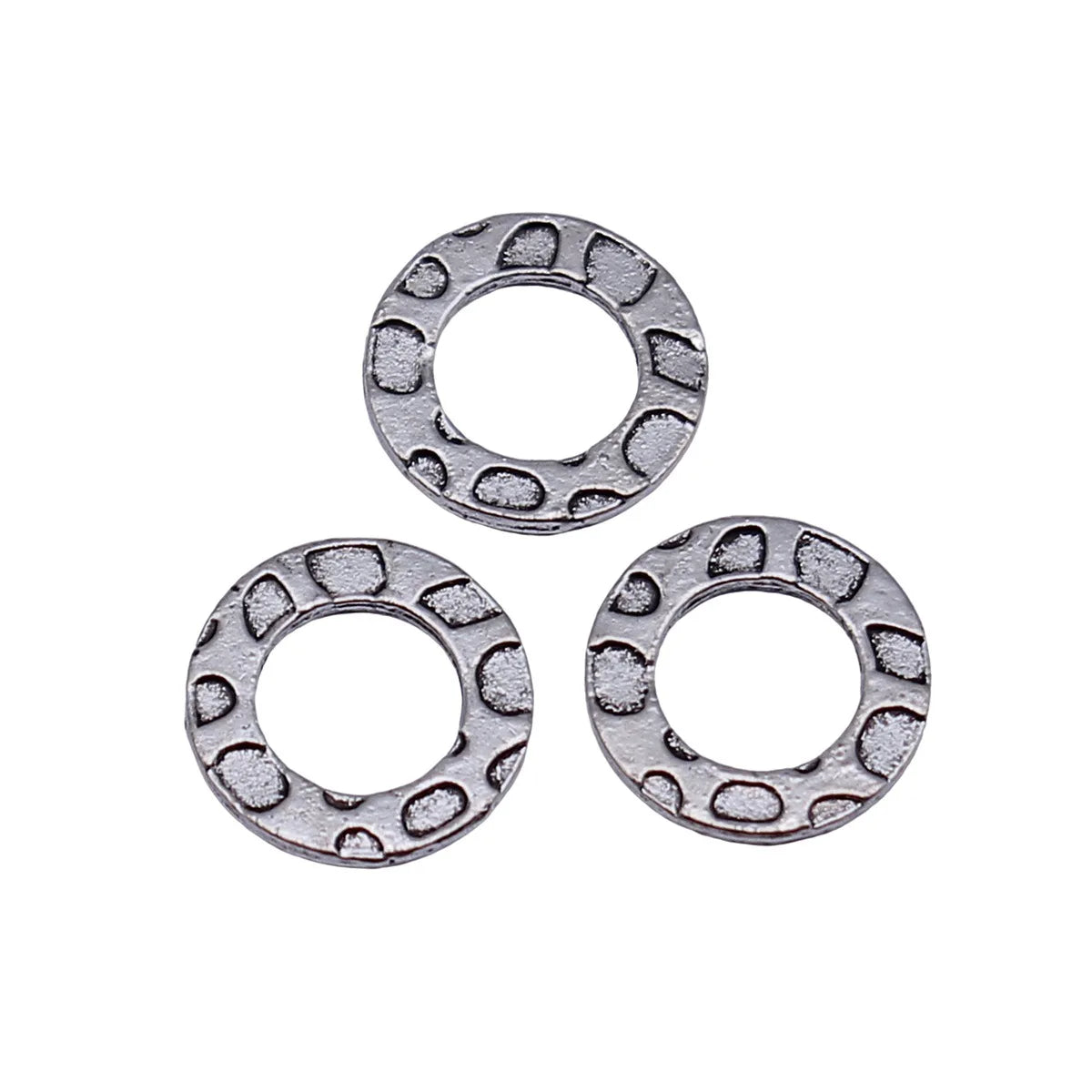 10x10mm 0.3g Antique Silver Zinc Alloy Double-Sided Hammered Round Ring Connector Charm for DIY Jewelry