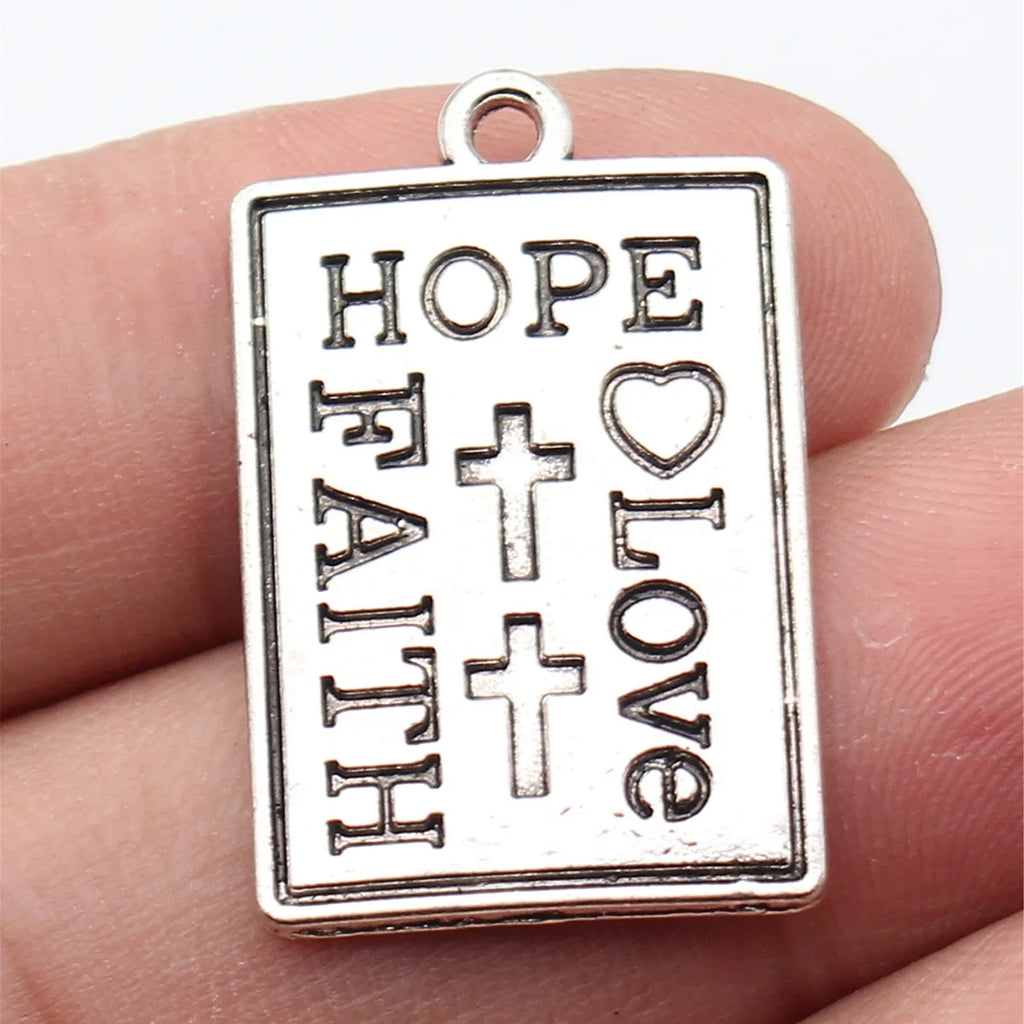 30x19mm 4.9g Antique Silver Zinc Alloy HOPE LOVE FAITH Cross Charm Pendant for DIY Jewelry Making