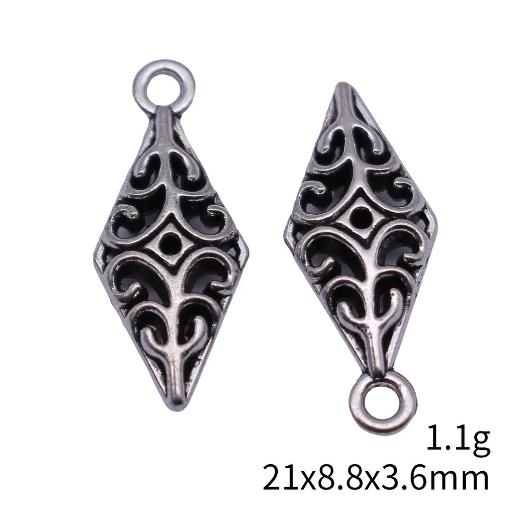 21x8.8x3.6mm 1.1g Antique Silver Zinc Alloy Hollow Textured Diamond Charm Pendant for DIY Jewelry Making