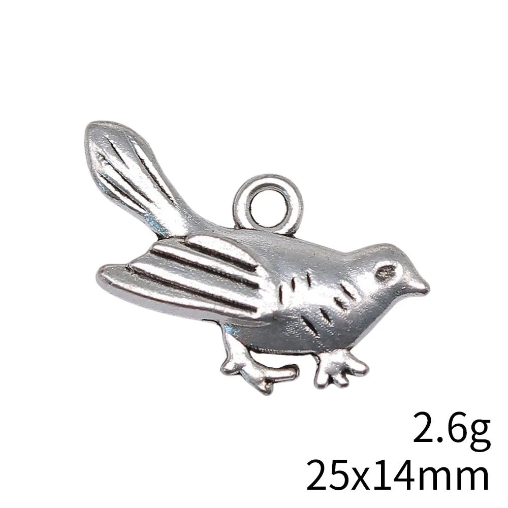 25x14mm 2.6g Antique Silver Zinc Alloy Bird Charm Pendant for DIY Necklace Bracelet Jewelry Making