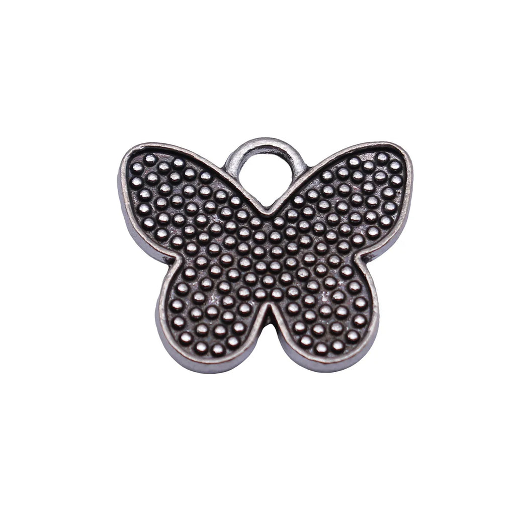 19x16mm 1.7g Antique Silver Zinc Alloy Dotted Butterfly Charm Pendant for DIY Jewelry Making