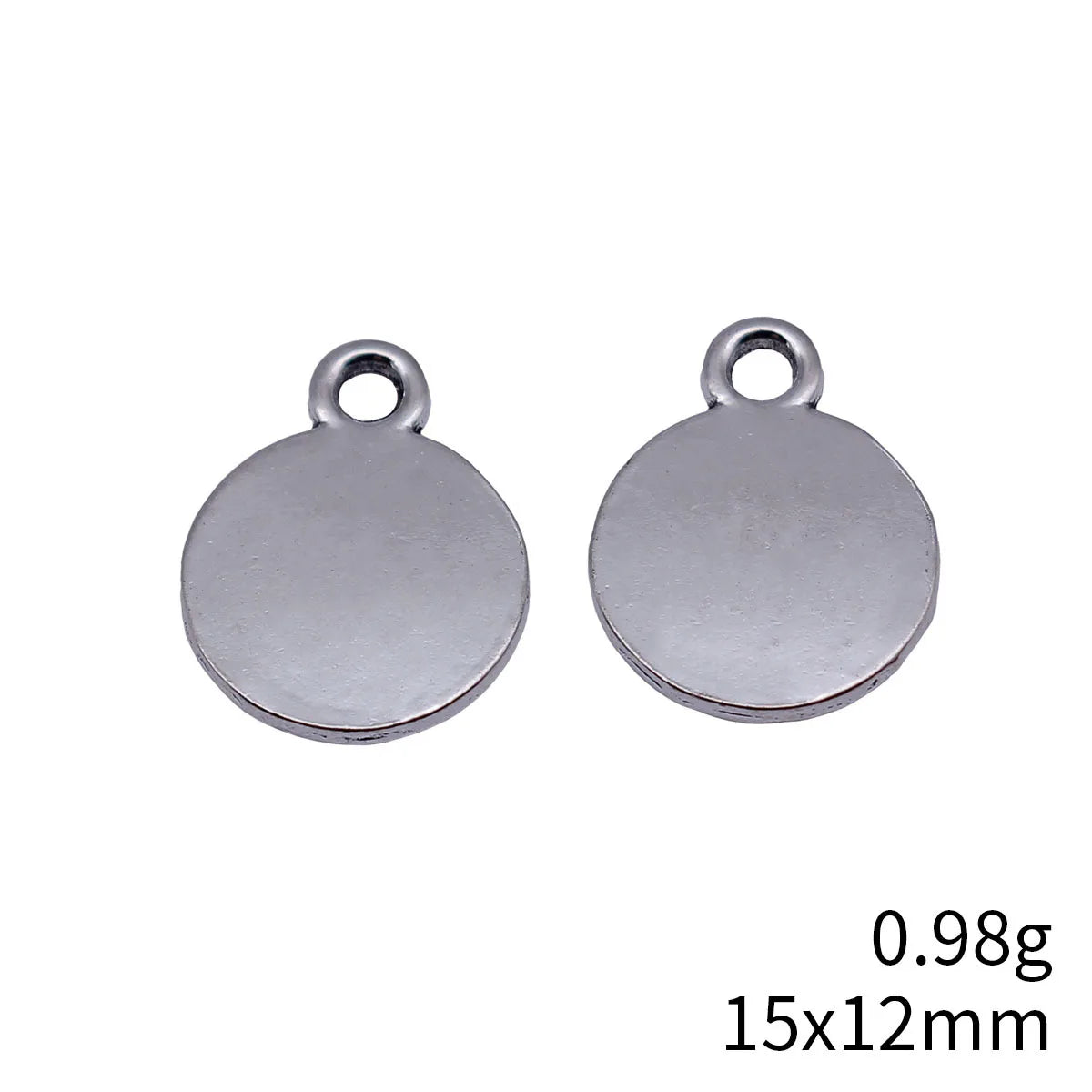 15x12mm 0.98g Antique Silver Zinc Alloy Smooth Round Disc Tag Charm Pendant for DIY Jewelry Making