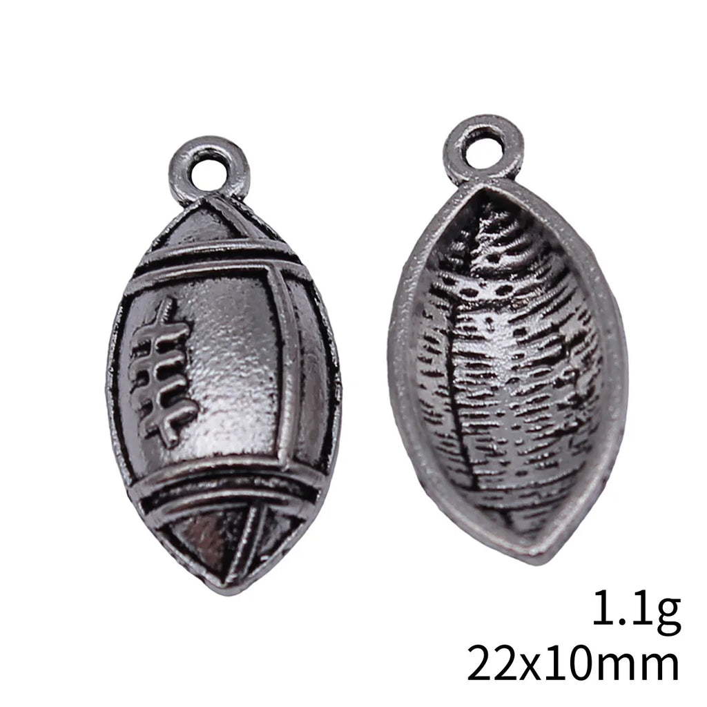22x10mm 1.1g Antique Silver Zinc Alloy Rugby Ball Charm Pendant for Sports Jewelry Making