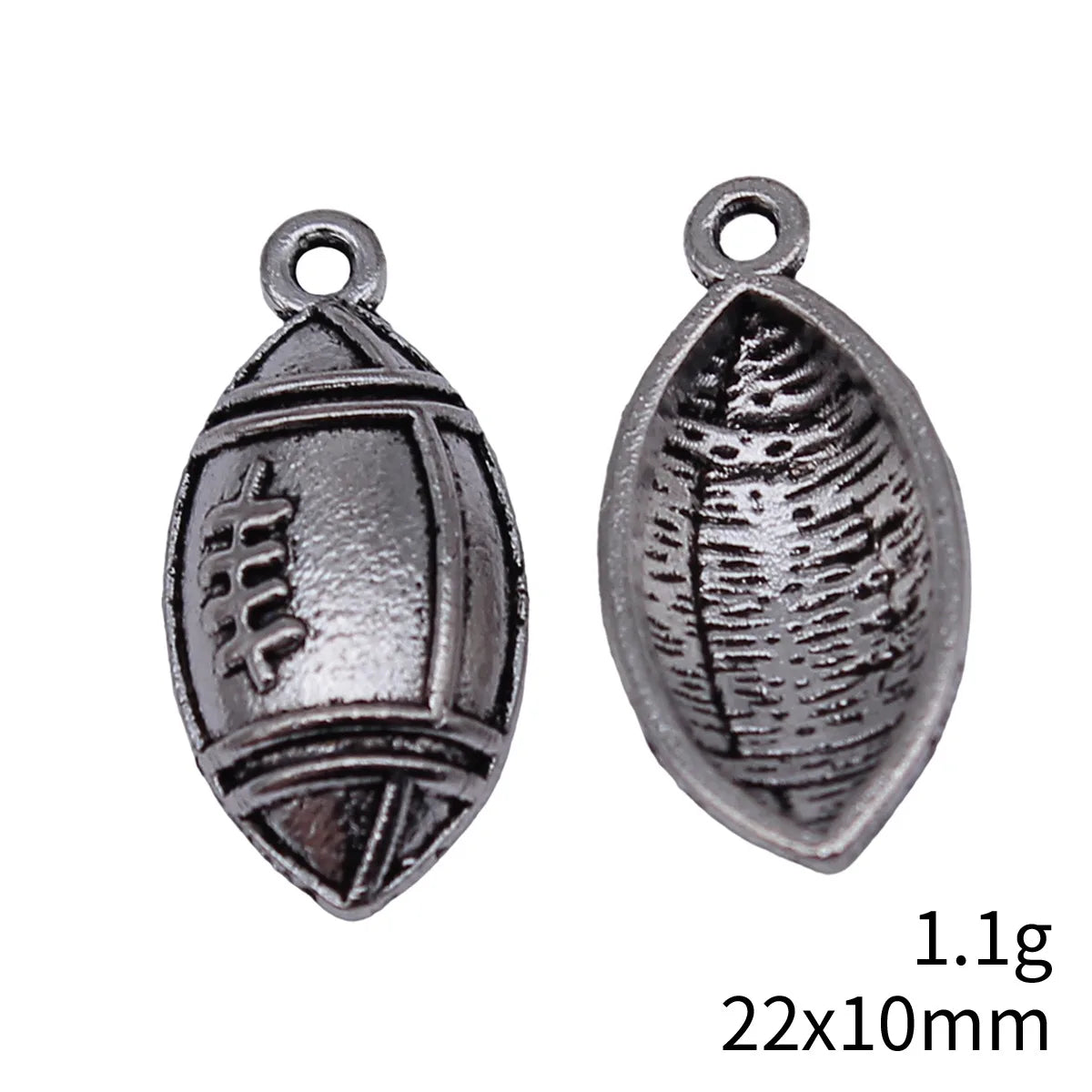 22x10mm 1.1g Antique Silver Zinc Alloy Rugby Ball Charm Pendant for Sports Jewelry Making