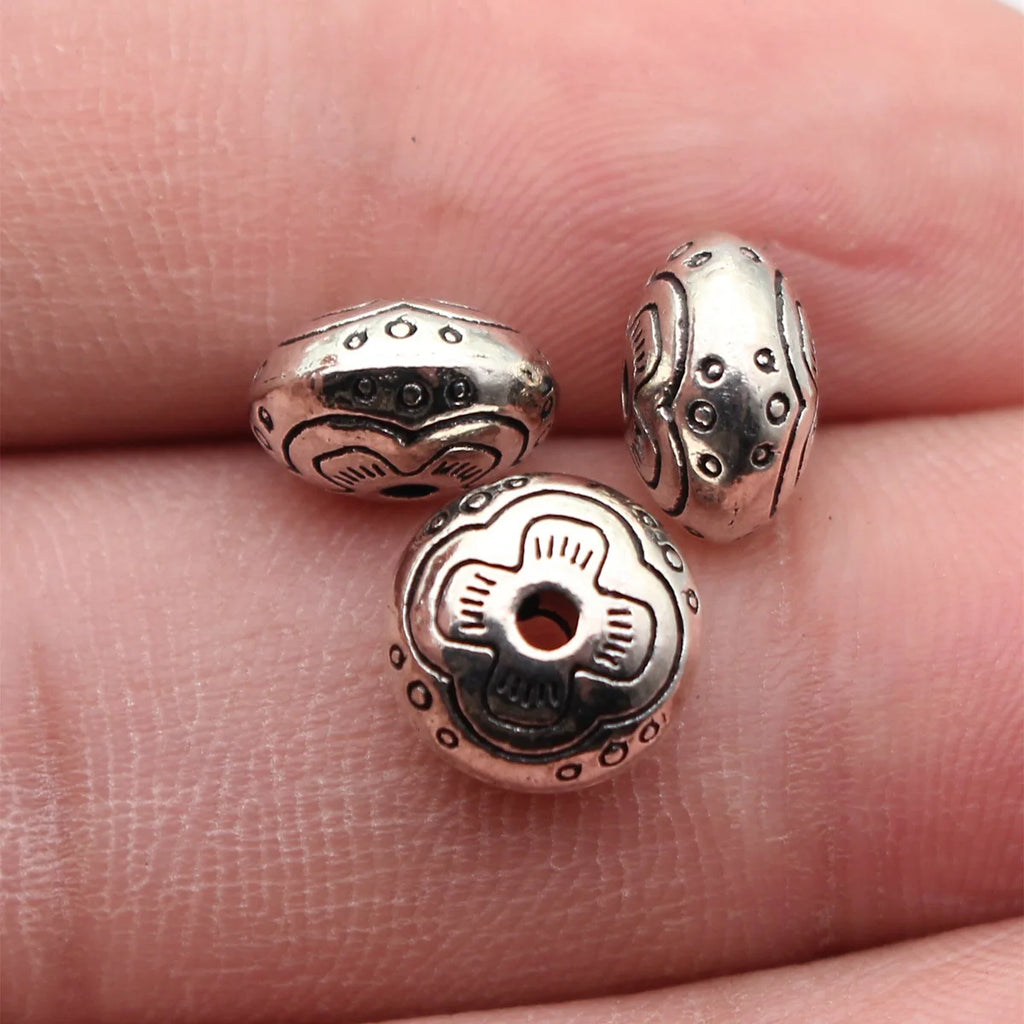 9.7x9.7x5.8mm 1.7g Antique Silver Zinc Alloy Flower Texture Spacer Beads for DIY Bracelet Jewelry Making