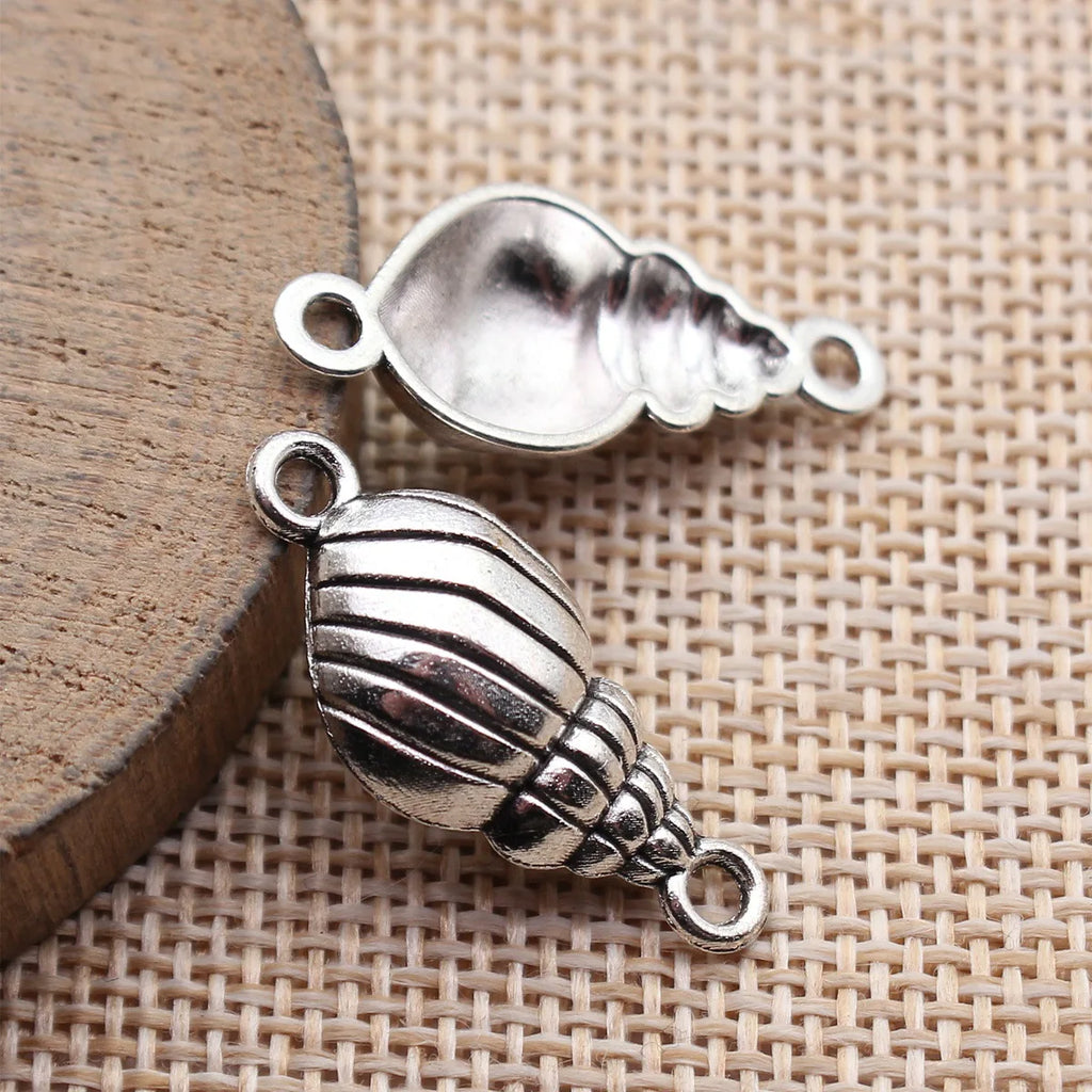 28x13mm 1.6g Antique Silver Zinc Alloy Conch Shell Connector Charm for DIY Bracelet Necklace Making