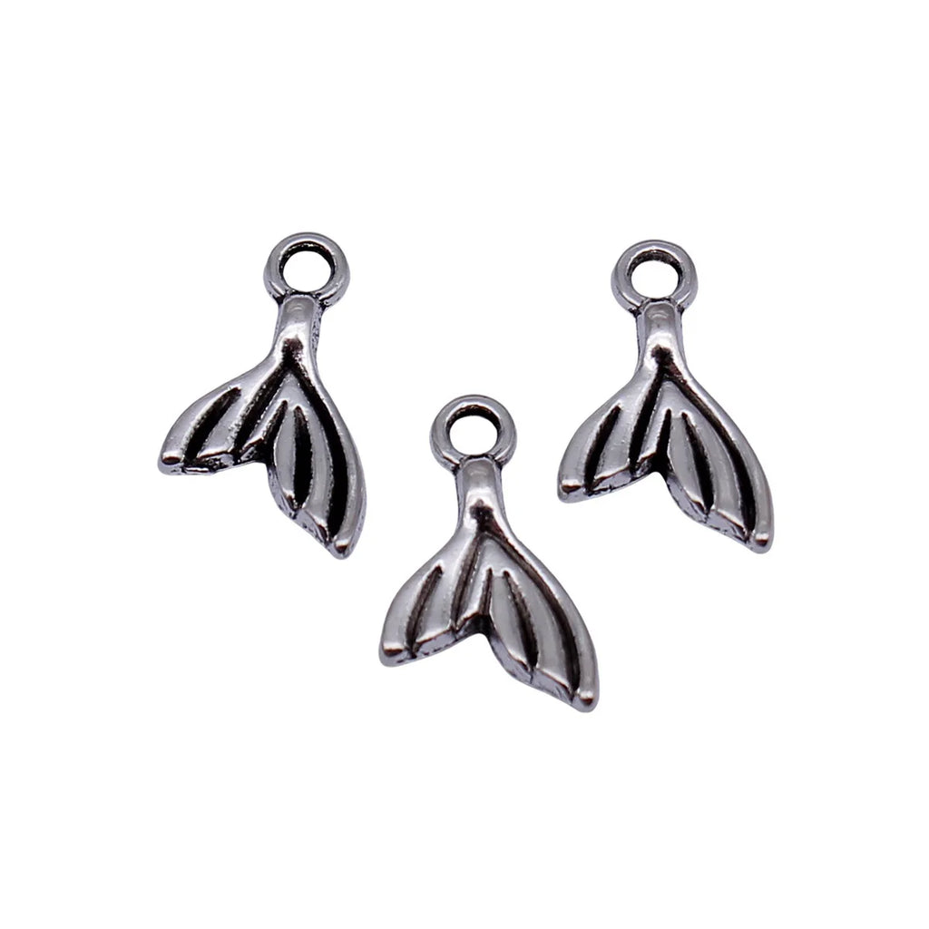 13x8.6mm 0.48g Antique Silver Zinc Alloy Fish Tail Charm Pendant for DIY Necklace Bracelet Making