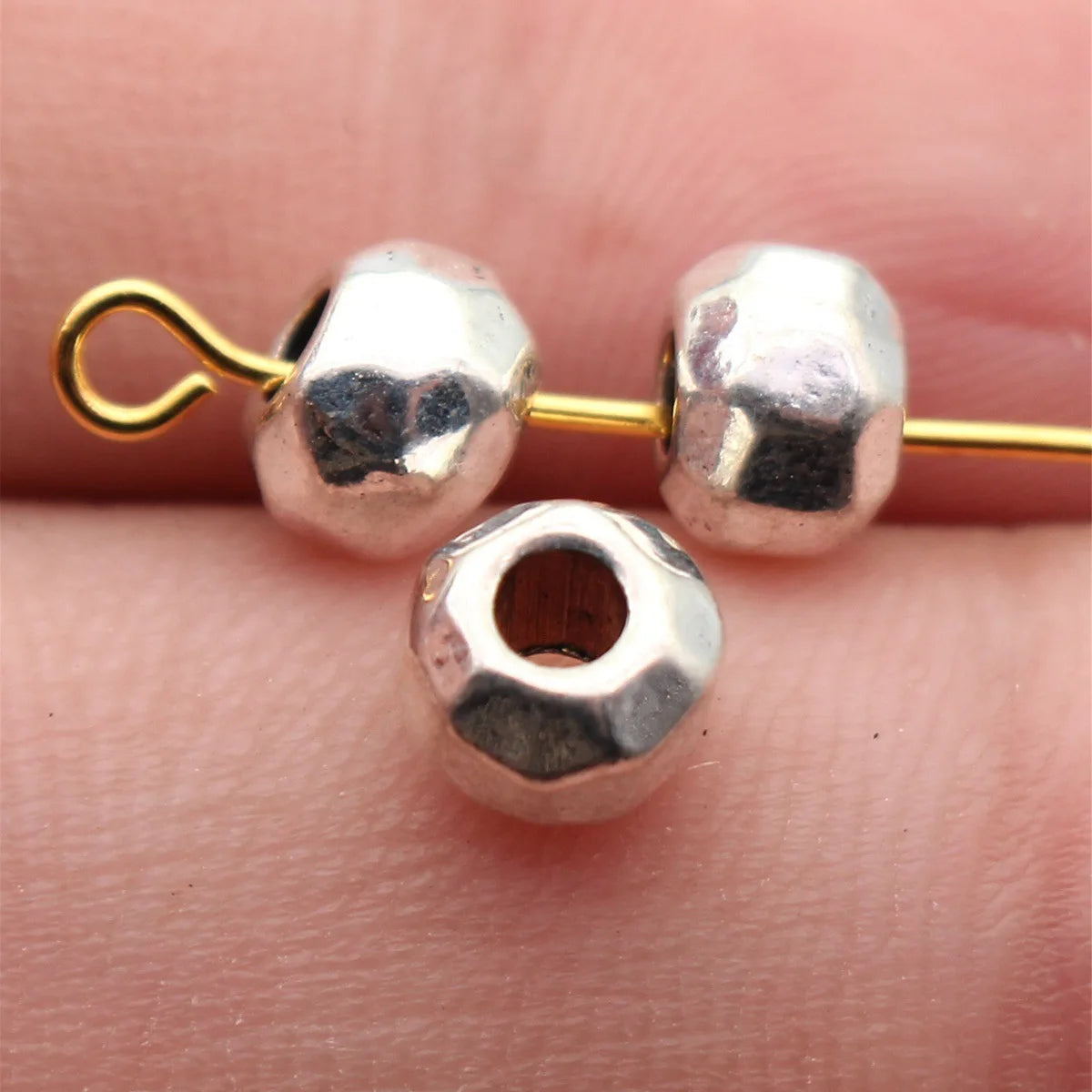 6.6x6.6x5mm 0.7g Antique Silver Zinc Alloy Hammered Loose Metal Spacer Beads for DIY Bracelet Jewelry