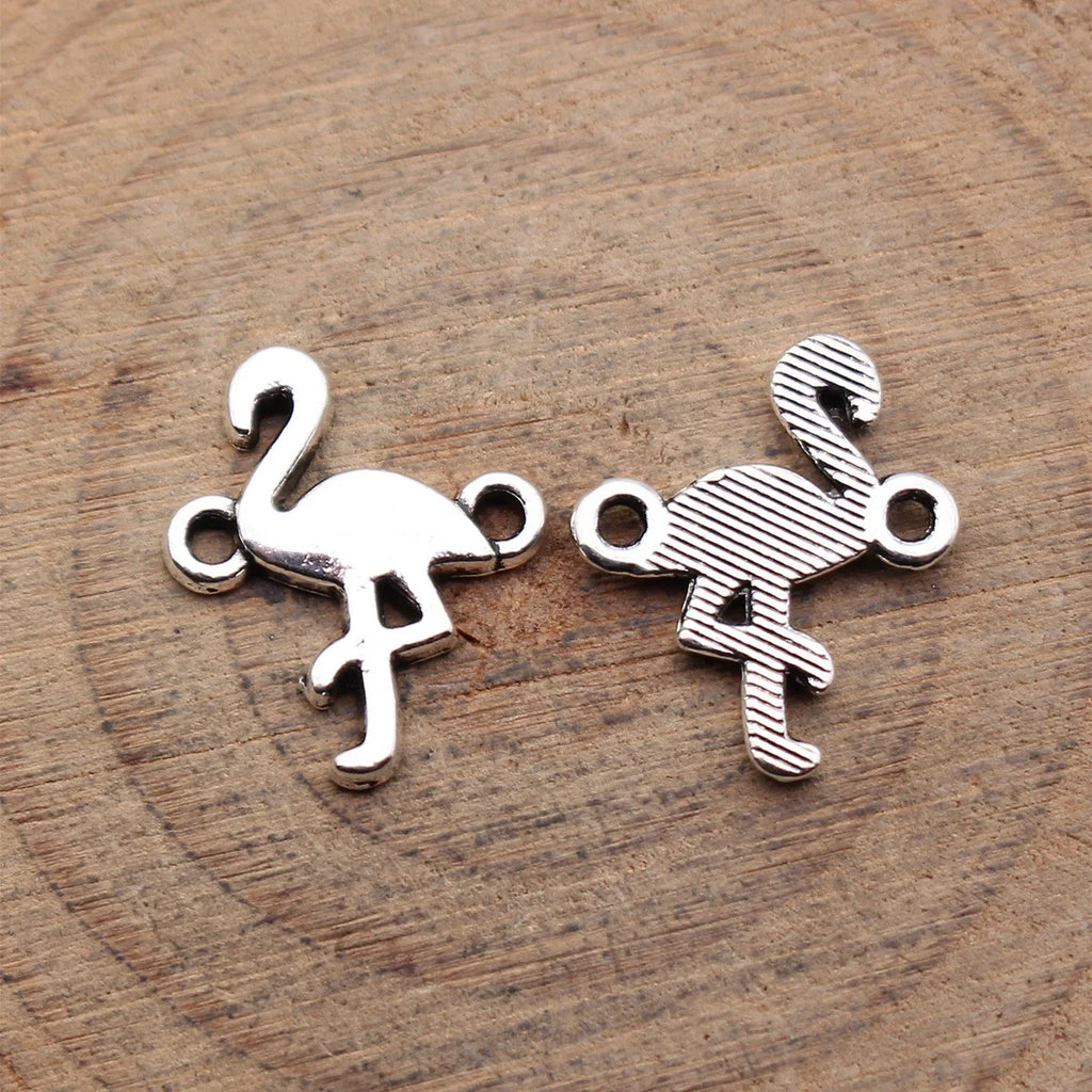 16x14mm 0.66g Antique Silver Zinc Alloy Flamingo Bird Connector Charm for DIY Bracelet Jewelry Making