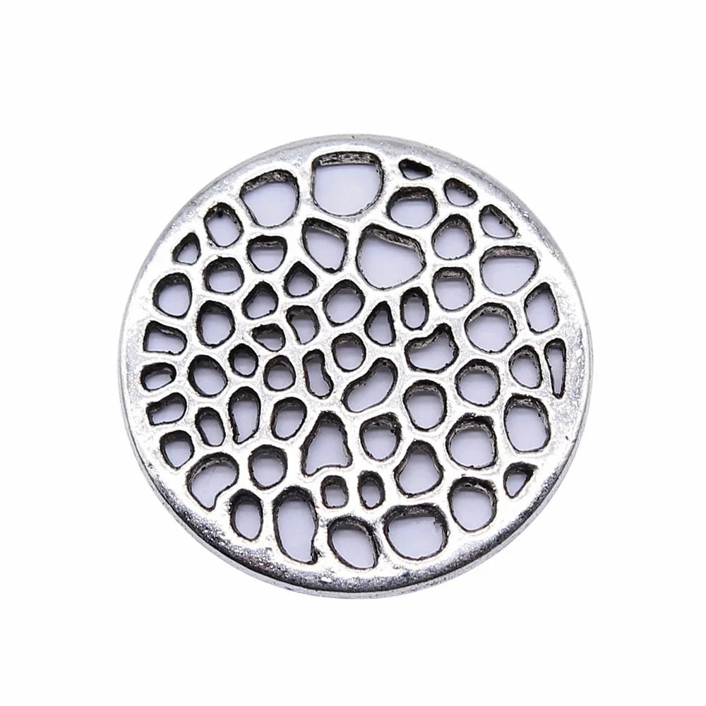 30x30mm 4.5g Antique silver zinc alloy hollow round disc charm pendant for DIY jewelry making