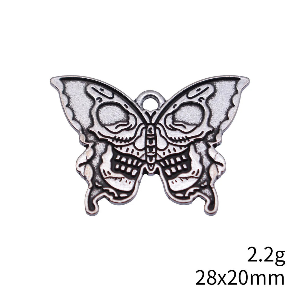28x20mm 2.2g Antique Silver Zinc Alloy Skull Pattern Butterfly charm pendant for DIY jewelry making