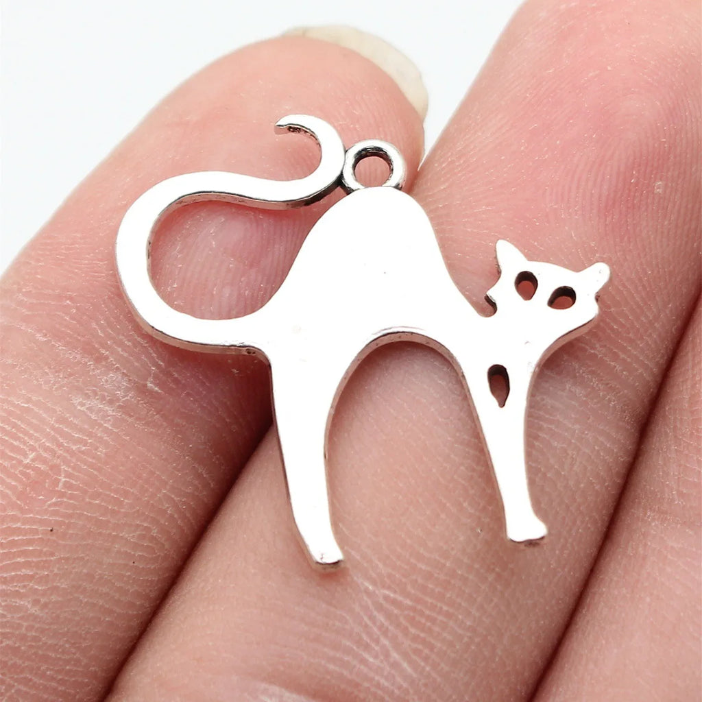 28x27mm 2g Antique Silver Zinc Alloy Cat Charm Pendant for DIY Bracelet Necklace Jewelry Making