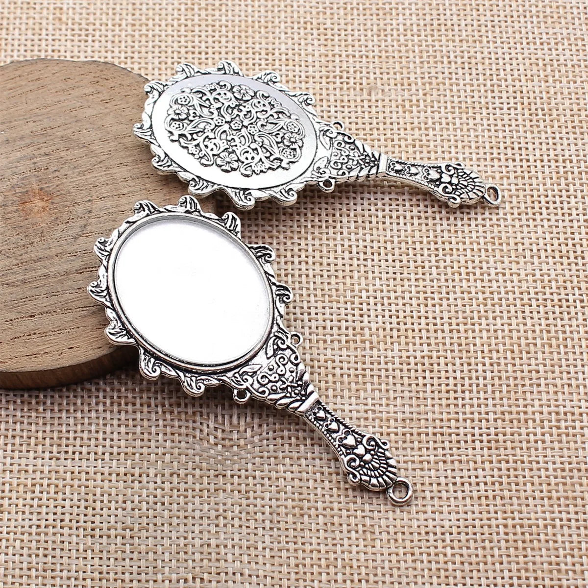 70x33mm 12g Multicolor Zinc Alloy Mini Handheld Makeup Mirror Charm Pendant for DIY Jewelry Making