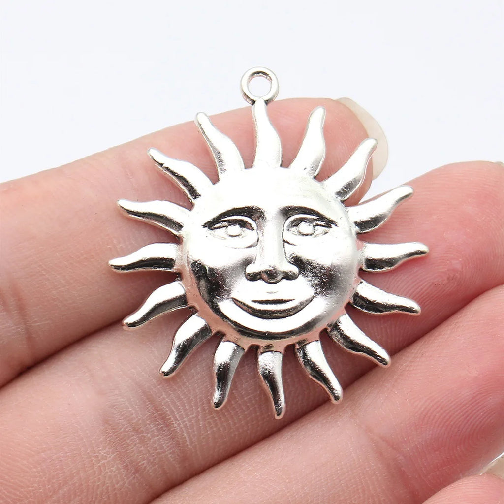 41x37mm 7.4g Antique Silver Zinc Alloy Face Sun Charm Pendant for DIY Necklace Bracelet Making