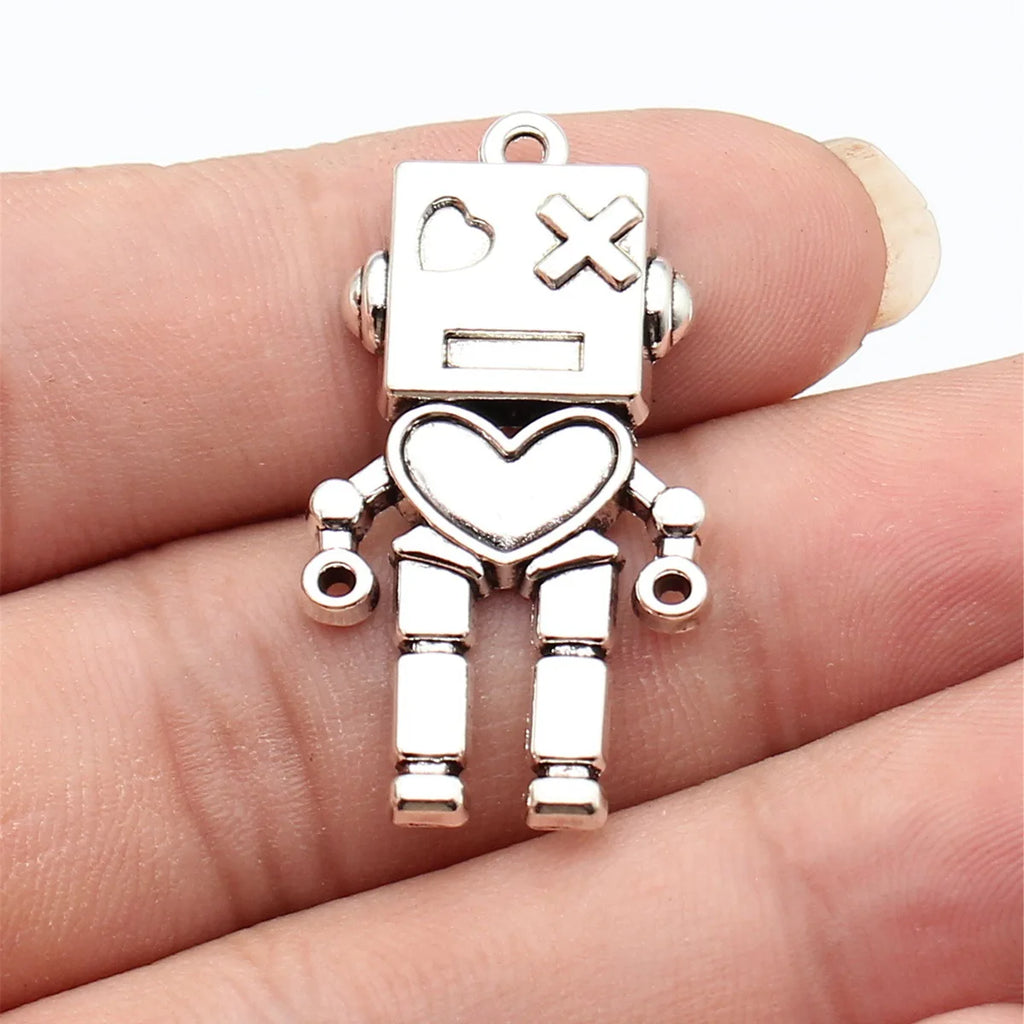 37x20mm 3.6g Antique Silver Zinc Alloy Heart Robot Charm Pendant for DIY Necklace Jewelry Making