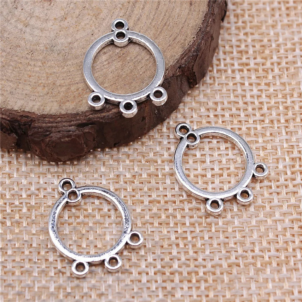 19x14mm 0.8g Antique Silver Zinc Alloy Round Earring Connector Charms for DIY Jewelry Making
