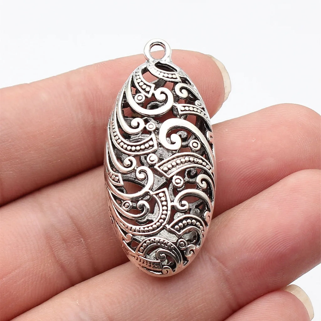 45x20x13mm 7.1g Antique Silver Zinc Alloy Hollow Wavy Oval Sphere Charm Pendant for DIY Necklace Making