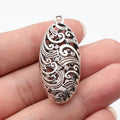 45x20x13mm 7.1g Antique Silver Zinc Alloy Hollow Wavy Oval Sphere Charm Pendant for DIY Necklace Making